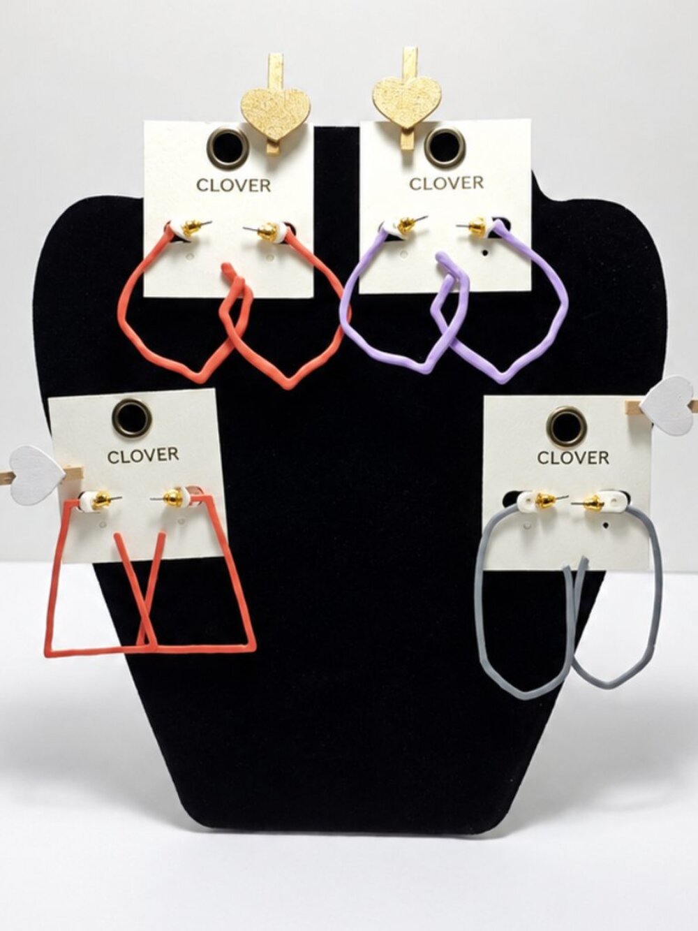 4 Pair Colorful Geometric Hoop Statement Earrings Bundle